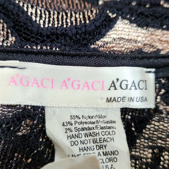 Vintage A'Gaci Womens Black & Cream Top Size SM Deep V-Neck Floral Whimsigoth - Picture 6 of 10